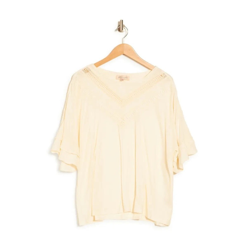 Philosophy Double Flutter Short Sleeve Slub Jersey Top Blouse White size 1X NEW